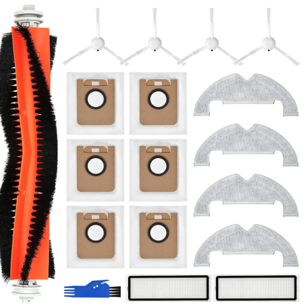 Contenuto del set: 4 x mop, 6 x sacchetti per la polvere, 4x spazzole laterali, 1x spazzola principale, 2x filtri HEPA